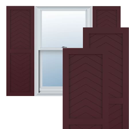 True Fit PVC Two Panel Chevron Modern Style Fixed Mount Shutters, Wine Red, 12W X 52H